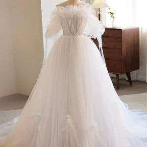 Princess Straplesss Tyll Vit Bröllopsklänning