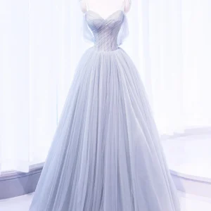 Silver Grey Tulle See Thrugh Illusion Prom Dress Sweet 16 Dress