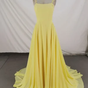 Elegant Flowy Yellow Chiffon Long Prom Dress for Special Occasions and Evenings
