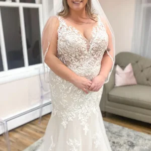 Stunning V-Neck Mermaid Wedding Dress with Lace, Tulle, and Appliques Gown