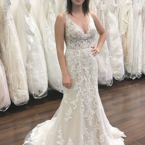 Elegant Deep V-Neck Wide Strap Mermaid Wedding Dress with Open Back Lace
