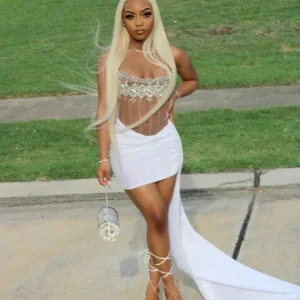 Sparkly Rhinestones White Homecoming Dress