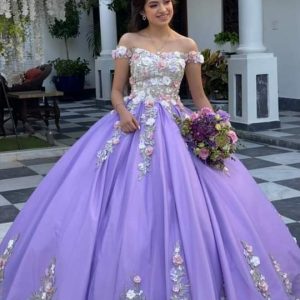Lavender Tulle Ball Gown Prom Dress Lace-Up Bodice Long Evening Gown