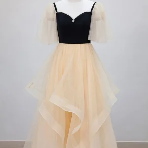 Svart Topp Champagne Botten Te Längd Balklänning