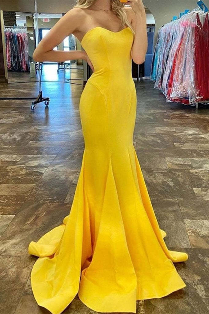 Exquisite Yellow Mermaid Prom Dress - Elegant Strapless Evening Gown - Bild 2
