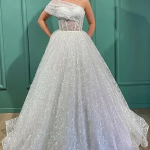 Elegant One Shoulder Tulle Wedding Dress | Sleeveless Princess Bridal Gown