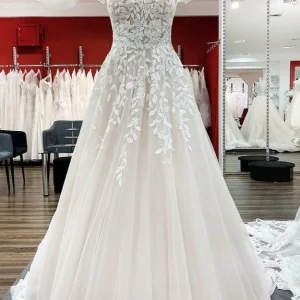 Off-The-Shoulder A-Line Wedding Dress with Delicate Lace and Tulle Ruffles