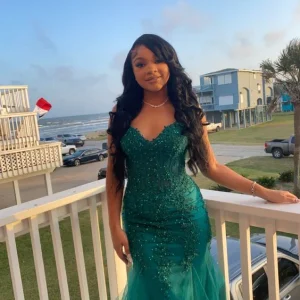 Dark Green Mermaid Tulle Lace Prom Dress Formal Gown for Winter