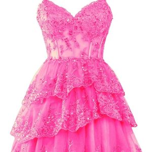 Spaghetti Straps Lace Tulle Homecoming Dress Short Formal Party