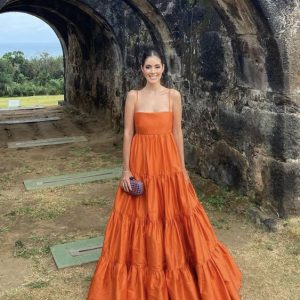 Orange Long Prom Dress Fashion Evening Gown Satin A Line Style