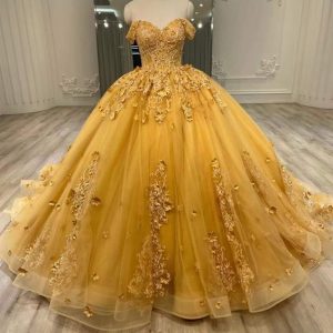Sweetheart Quinceanera Ball Gowns Yellow Party Prom Dresses for Women