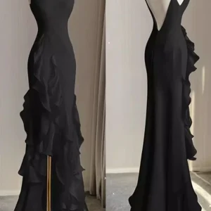 Mermaid Beach Wedding Dress With Ruffles Spaghetti Straps Backless Prom Gown