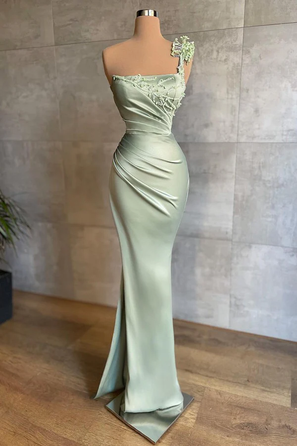 Elegant One Shoulder Slim Satin Mermaid Prom Dress for Women with Appliques and Ruffles - Bild 2