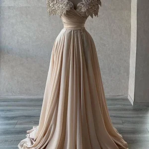 Elegant Off-Shoulder Satin Prom Dress with Glitter - Perfect for Evening Parties