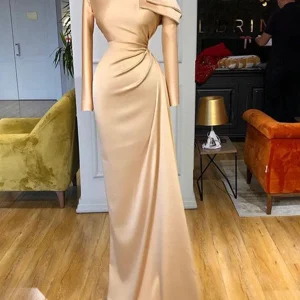 Champagne Long Sleeve Mermaid Prom Dress - Elegant & Chic