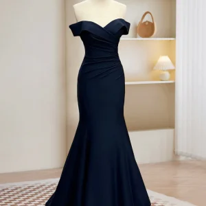 Mermaid Satin Dark Blue Long Prom Dress Formal Gown