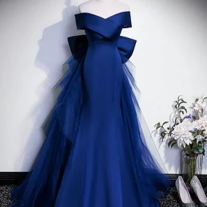 Overlapp Neck Off The Shoulder Royal Blue Mermaid Formell Klänning