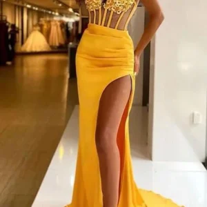 Sleeveless Sequin Mermaid Prom Dress with High Slit Formal Gown