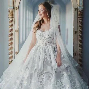 Elegant Sweetheart Ball Gown Wedding Dress, Tulle Lace Appliques, Long Formal Bridal Gown