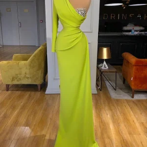 Elegant One-Shoulder Sequin Mermaid Prom Dress with Long Sleeve, Custom Fit Available