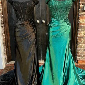 Mermaid Lace Off-the-Shoulder Long Corset Formal Dress with Slit