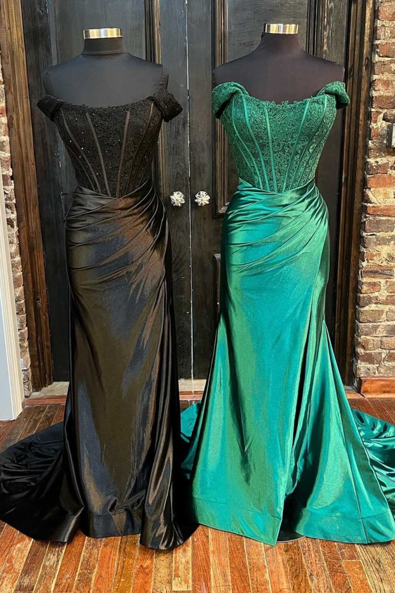 Mermaid Lace Off-the-Shoulder Long Corset Formal Dress with Slit