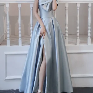 Stunning Blue Satin Long Prom Dress
