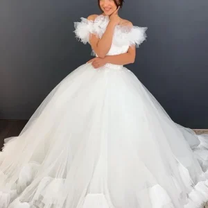 Elegant Lace & Tulle Two-Piece Wedding Dress with Short Sleeves