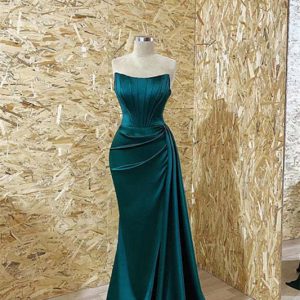 Gorgeous Dark Green Strapless Mermaid Prom Dress with Pleated Ruffles