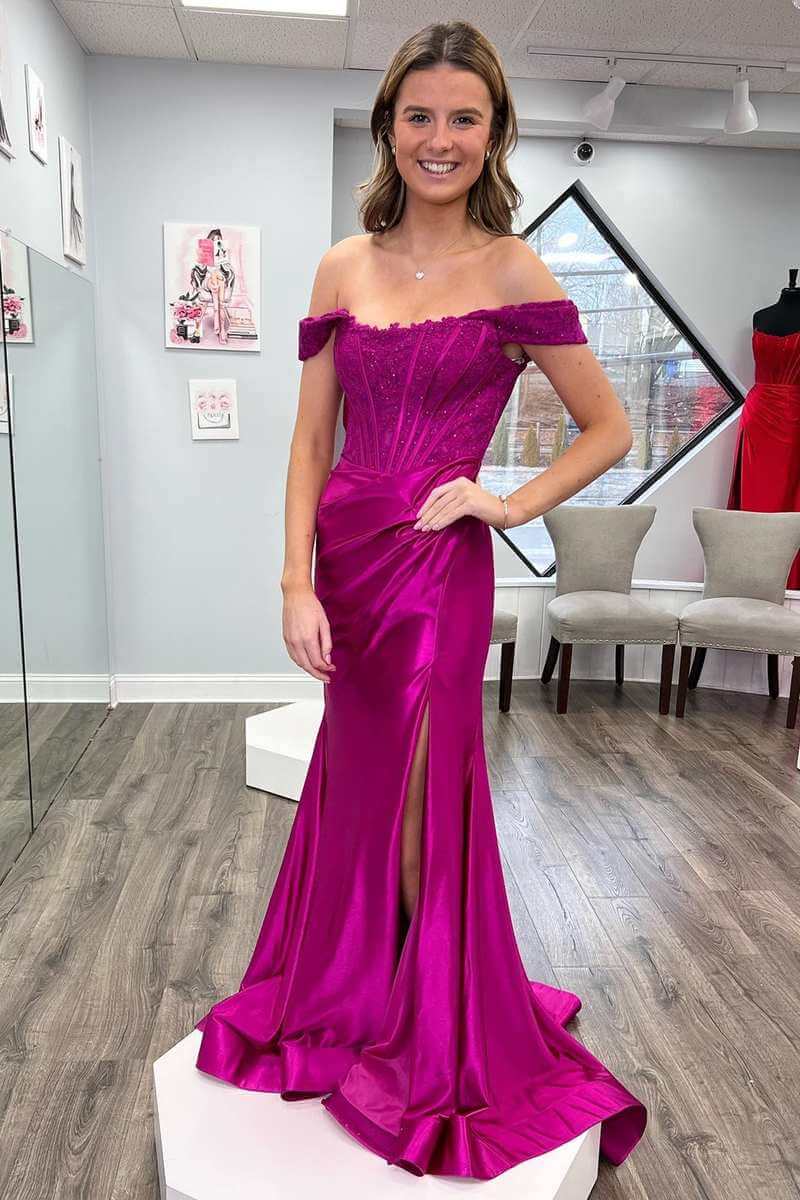 Mermaid Lace Off-the-Shoulder Long Corset Formal Dress with Slit - Bild 3