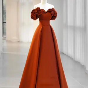 Off The Shoulder Satin Orange Enkel balklänning