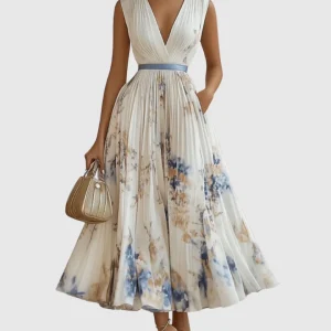 Alva | Maxiklänning Dam Plisserad Med Bälte