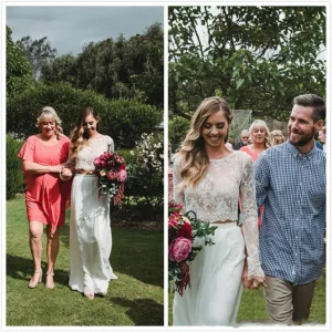 Prisvärd Boho Flowy Lace Långa ärmar Tvådelad brudklänning Brudklänning Separerar