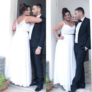 Prisvärda spaghettiband Crop Top Brud separeras med chiffongkjol