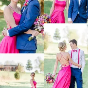 Backless Spaghetti Straps Flowy balklänning med slitsar | Enkel balklänning