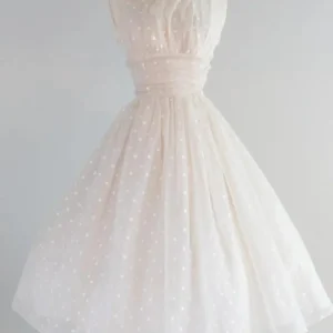 Bateau Neck Polka Dot Short Vintage Wedding Dress