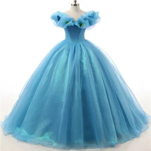 Blue Off The Shoulder Cinderella Princess Formal Prom Dress