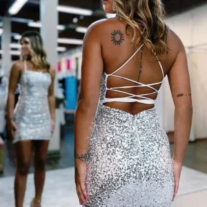 Bodycon Ties Back Silver Paljetter Hemkomstklänning
