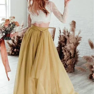 Boho Långärmad Spets Tvådelad Bröllopsklänning