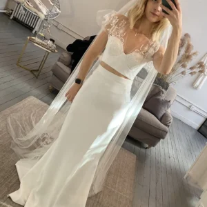 Boho slida tvådelad bröllopskjol och topp