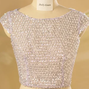Cari Sparkle Cap Sleeved Bridal Top with Open Back