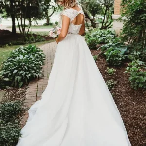 Casual Öppen rygg Spets Topp Tvådelad Chiffongkjol Flow Bröllopsklänning Separerar