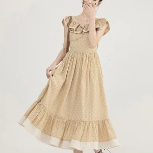 Champagne Polka Dot Rund Hals Vintage Vintage Swing Dress
