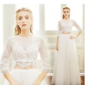 Tvådelad bröllopsklänning Boho, brudklänning långärmad spetstopp,20082225