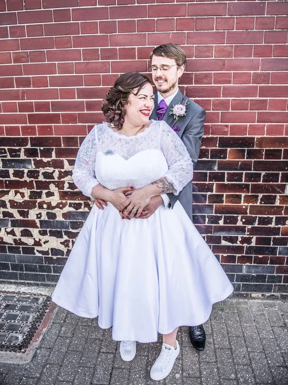 Tea Length Plus Size Bröllopsklänning med 3/4 ärmar | 1950-tals vintageklänning - Bild 2