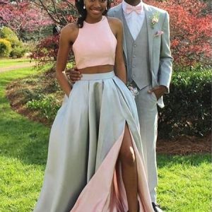 Svart flickbalklänning Tvådelad balklänning med sidoslits och fickor