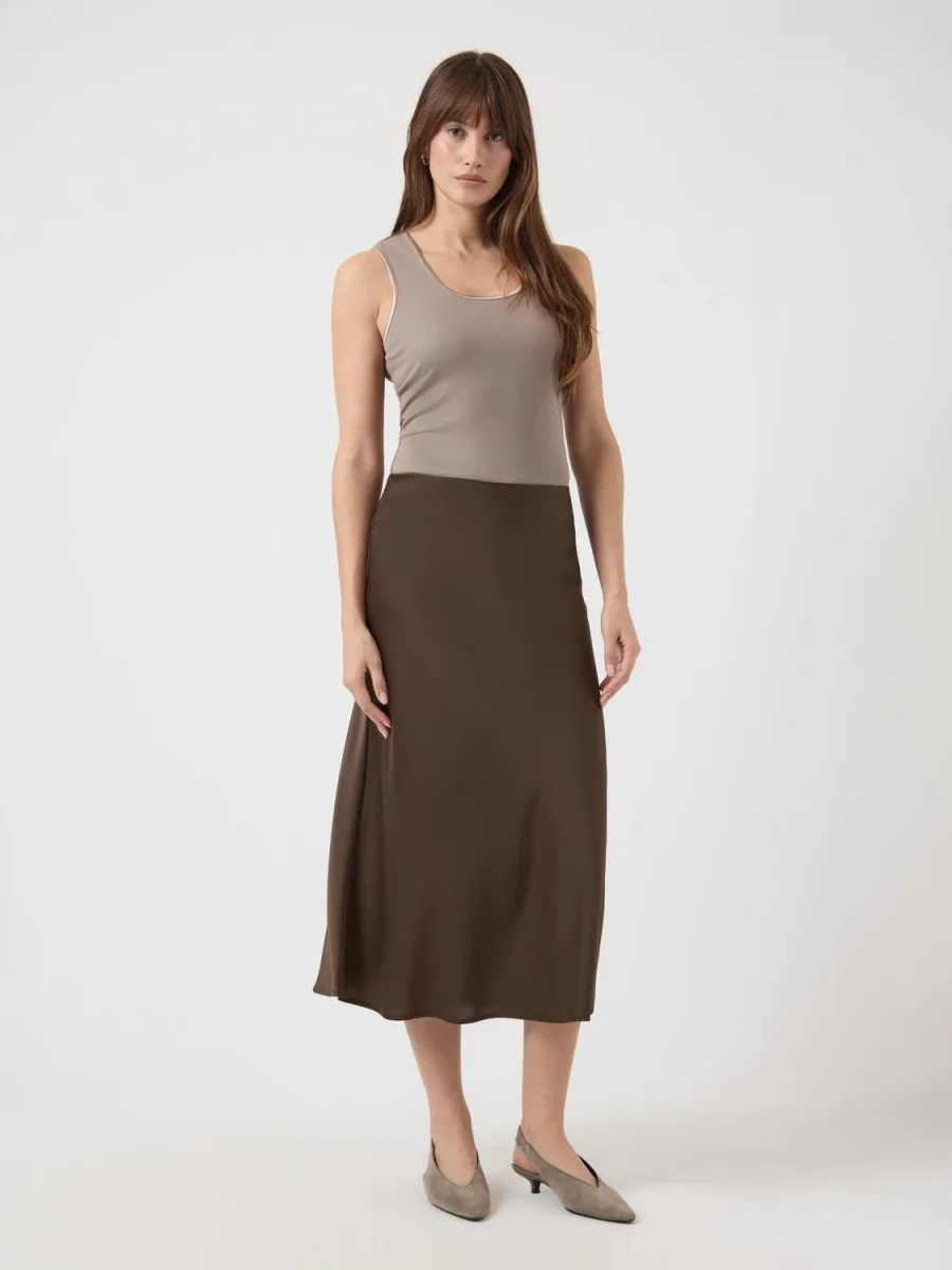 YASPELLA Midi Skirt - Chocolate Brown