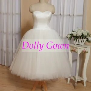 Retro Tyll Axelbandslös Vintage 50-talsstil Rockabilly Bröllopsklänning Te Längd