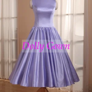 Lavendel te Längd Satin Bateau Neck Vintage Country Bridesmaid Klänningar