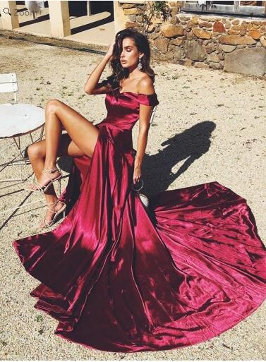 Rabatt Röd Sexig Off Shoulders Side Slit Balklänning - Bild 2